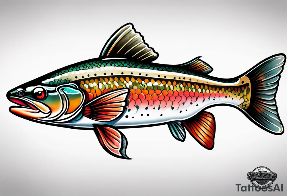 neo traditional cutthroat trout tattoo idea