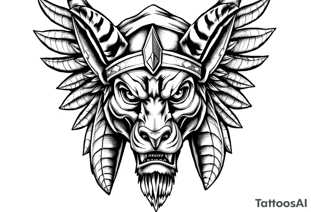 Anubis god powerful face muscle in Egypt style with mantle on head tattoo idea
