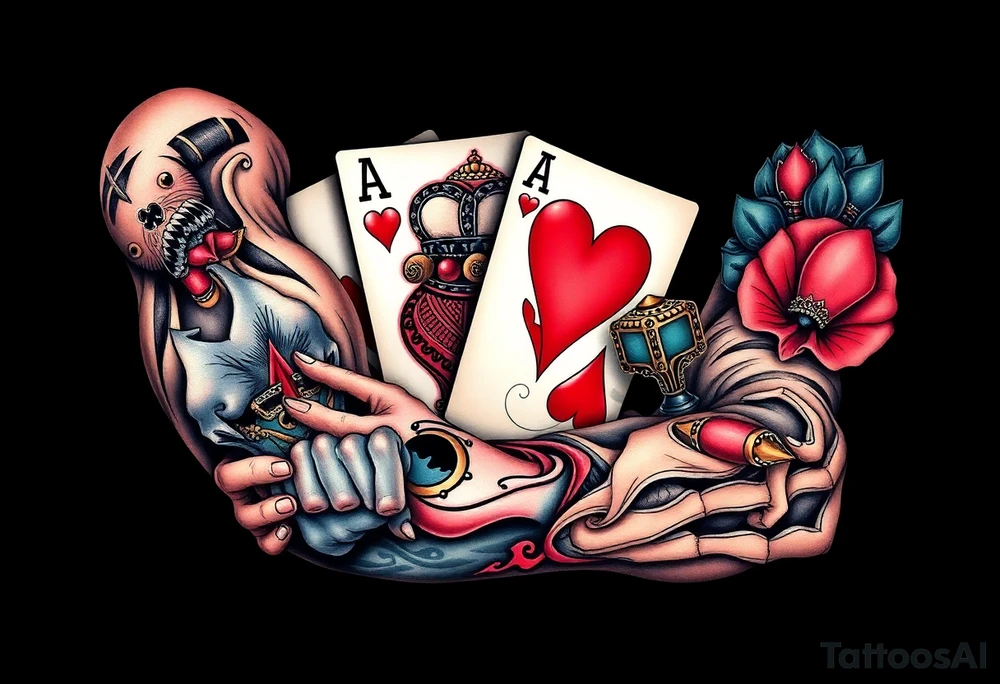 poker royal flush tattoo idea