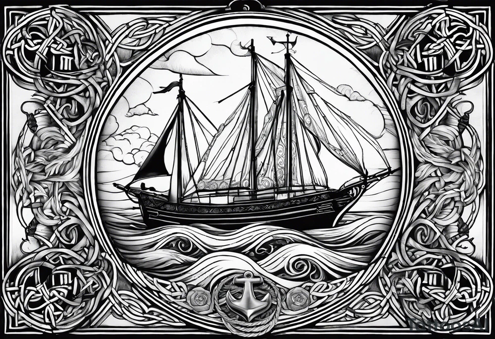 Celtic nautical scene, forearm, half sleeve, anchor, compass tattoo idea