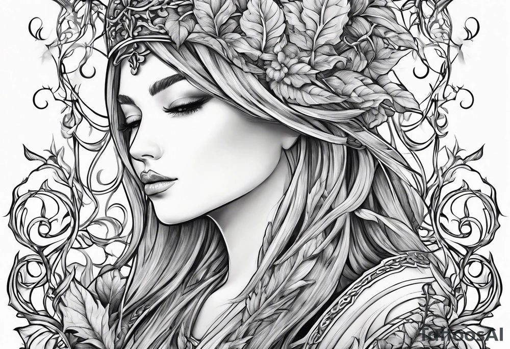 Leafy vines with sword tattoo idea