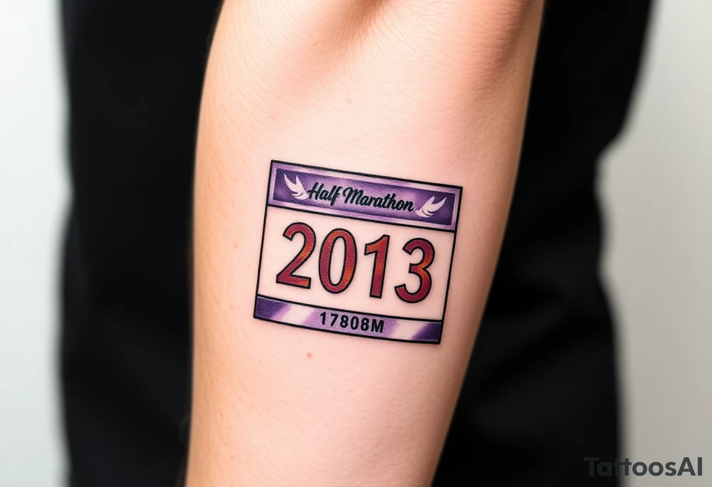 Racing half marathon bib 2013 purple and gold running safety pins tattoo idea
