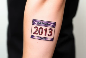 Racing half marathon bib 2013 purple and gold running safety pins tattoo idea