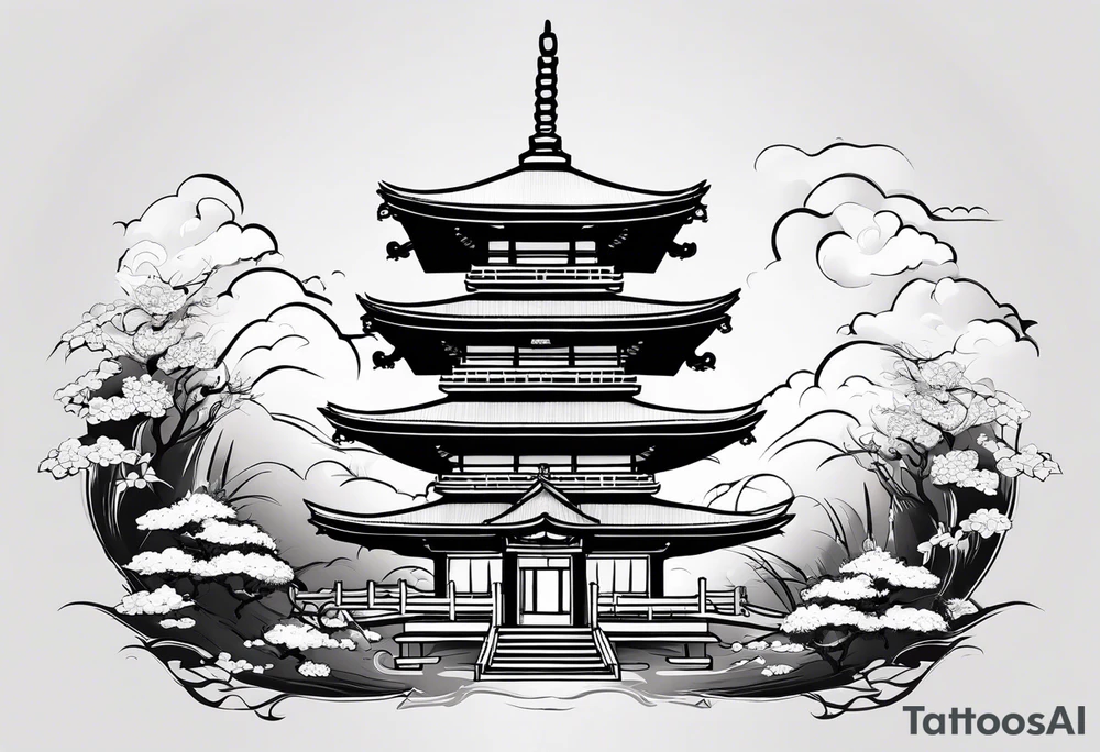 pagoda with japanese drgaon tattoo idea