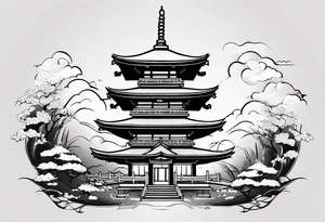 pagoda with japanese drgaon tattoo idea
