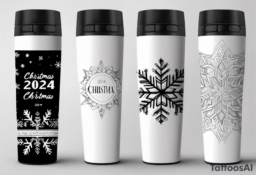 Christmas 2024 personalized name banner on a 20 oz tumbler minimalist snowflake motif tattoo idea
