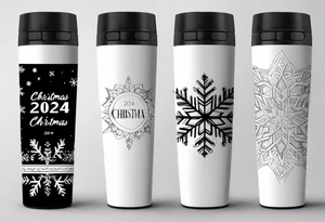 Christmas 2024 personalized name banner on a 20 oz tumbler minimalist snowflake motif tattoo idea