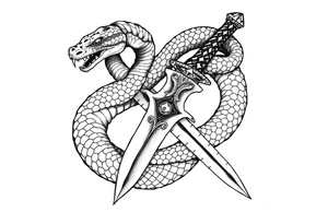 mystical snake coiled around an ancient dagger with jeweled hilt tattoo idea