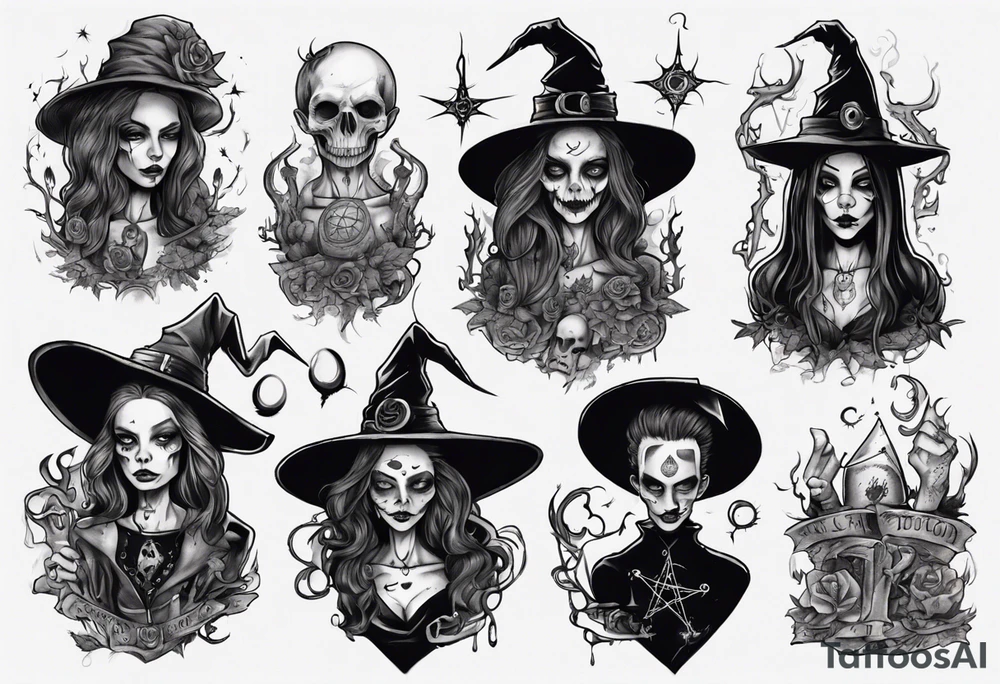 a Tim Burton-style witch necromancer tattoo idea