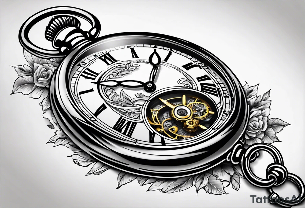pocket watch on back hand tattoo idea