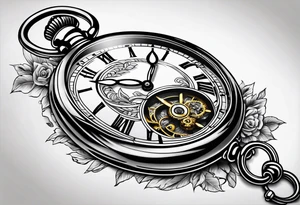 pocket watch on back hand tattoo idea