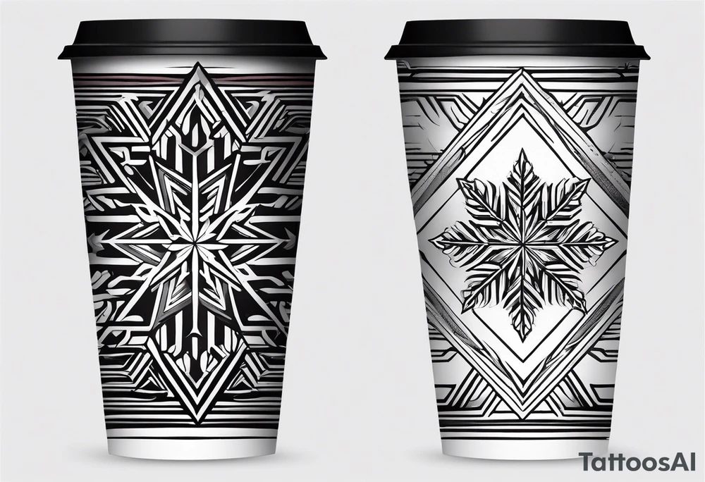 20 oz cup simple minimalist Christmas snowflake 
motif with a blank spot to engrave a name in the middle tattoo idea