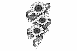 3 cascading Sunflowers wrapped in an Indian ribbon tattoo idea