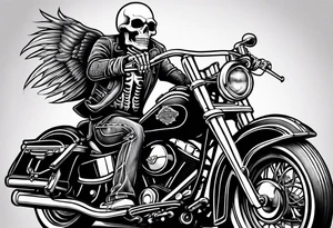 Old school skeleton  holding a shotgun riding a harley davidson tattoo idea