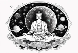 person meditating in space among the stars tattoo idea