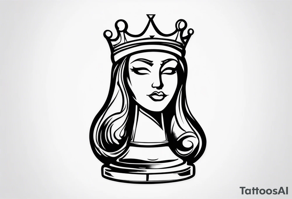 wooden chess queen piece contour tattoo idea