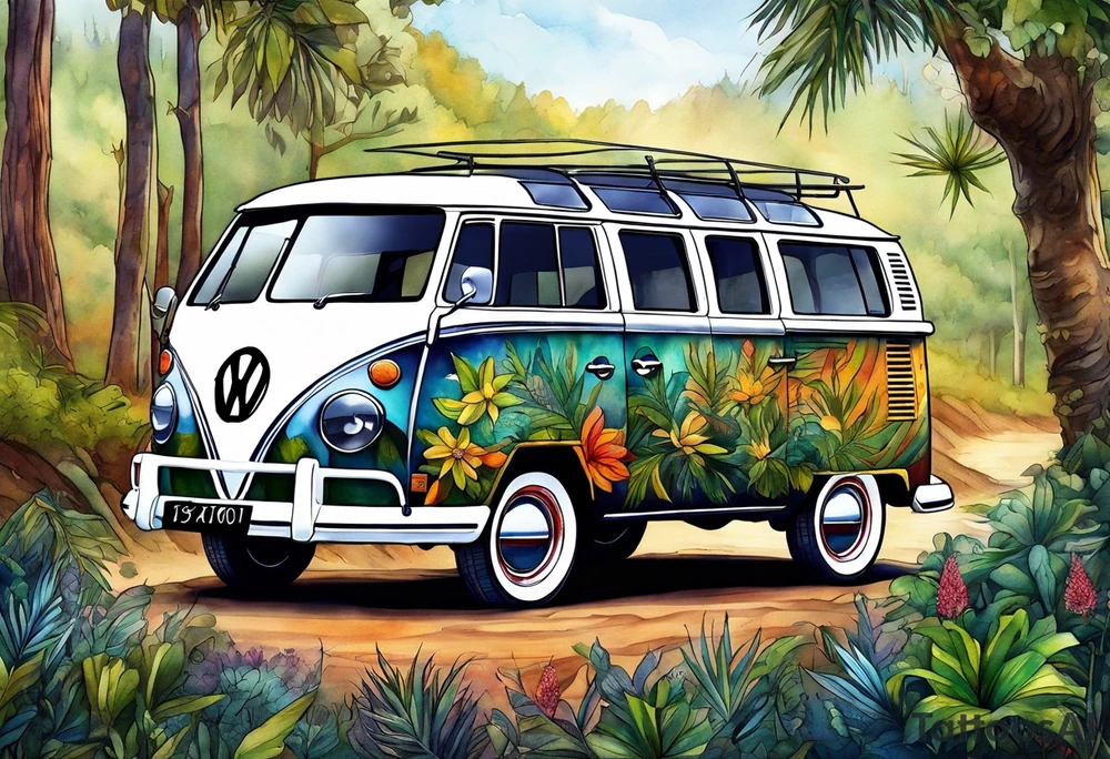 VW Kombi, Australian bush, Compass rose tattoo idea