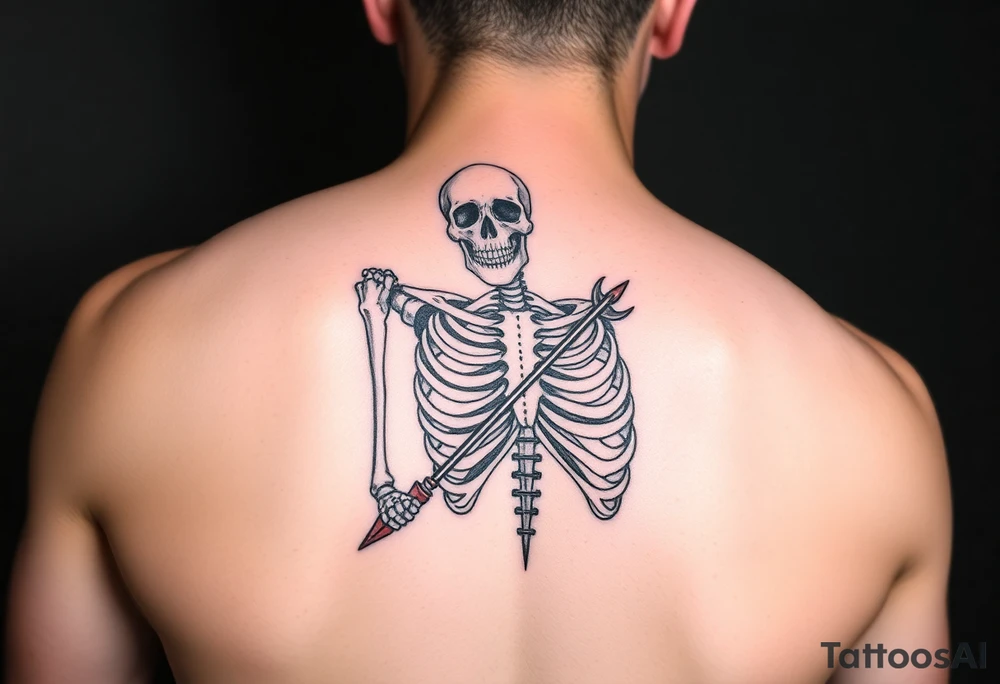 realistic skeleton with trident tattoo idea