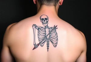 realistic skeleton with trident tattoo idea
