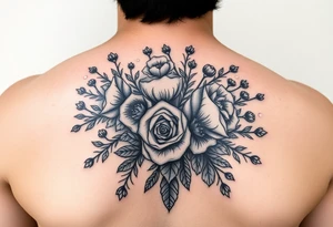 vintage bouquet of wild roses and meadow flowers with morning dew tattoo idea