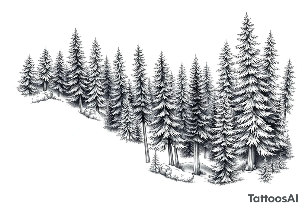 Coniferous forest tattoo sleeve black and gray tattoo idea Coniferous forest tattoo sleeve black and gray tattoo idea