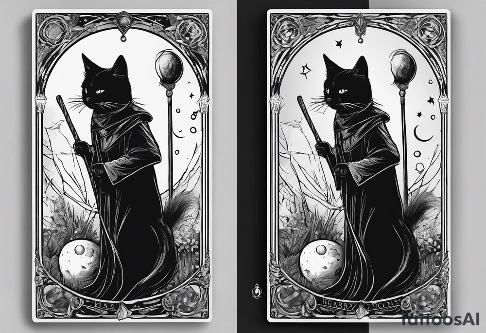 Tarot card, witch, fantasy, broom, cat, Harry Potter, charmed, moons tattoo idea