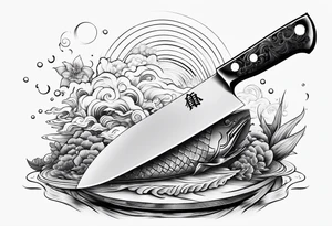 A japanese chef knife in front of Mugiwara Luffy tattoo idea