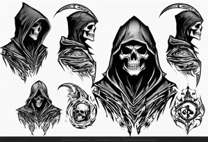 side view, hooded reaper upper body, no skull tattoo idea