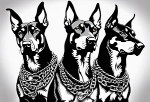 the chain is stretched, there are three angry barking Dobermans in it tattoo idea