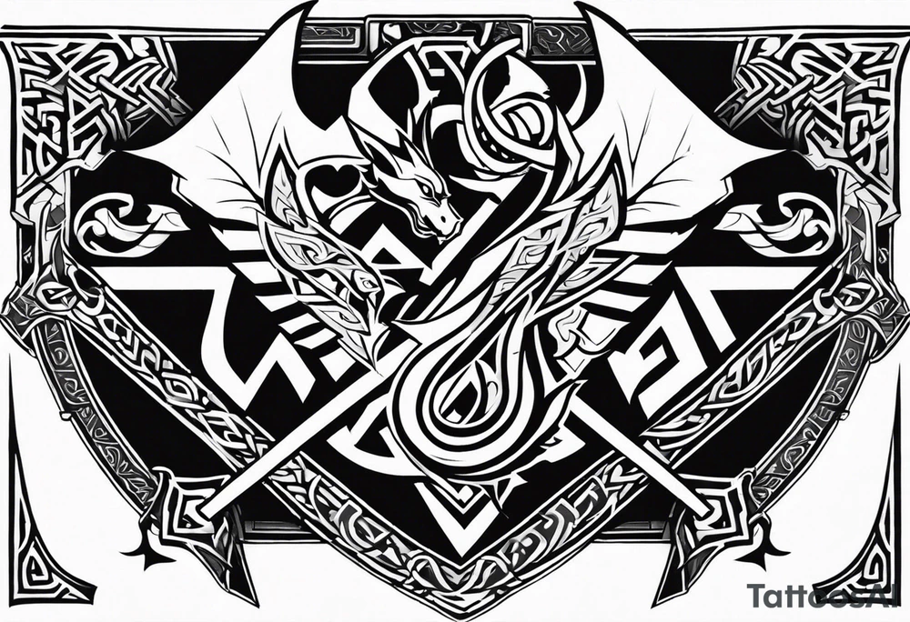 Valhalla sword shield dragon axe Valknut tribal tattoo idea Valhalla sword shield dragon axe Valknut tribal tattoo idea