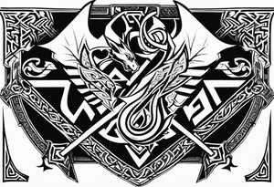 Valhalla sword shield dragon axe Valknut  tribal tattoo idea