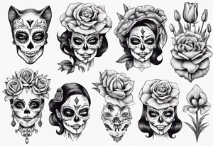 Catrina head with tulip in mouth tattoo idea