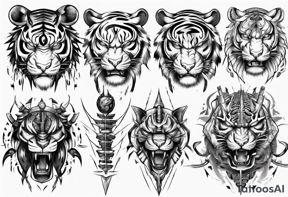 African Tiger warrior and lightning tattoo idea