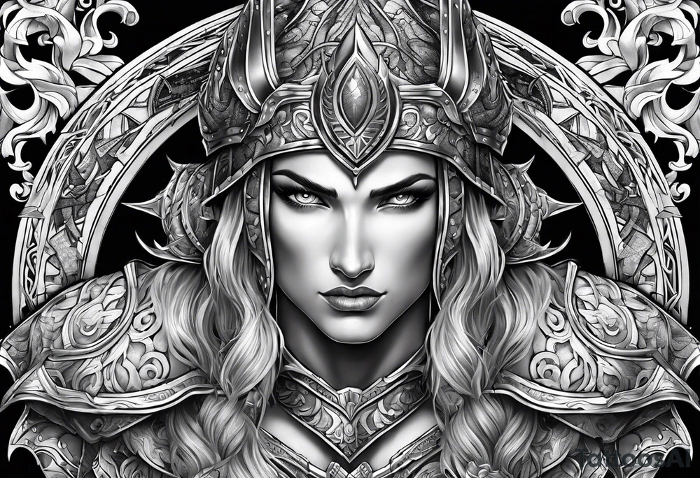 Armor for upper arm and chest tattoo idea