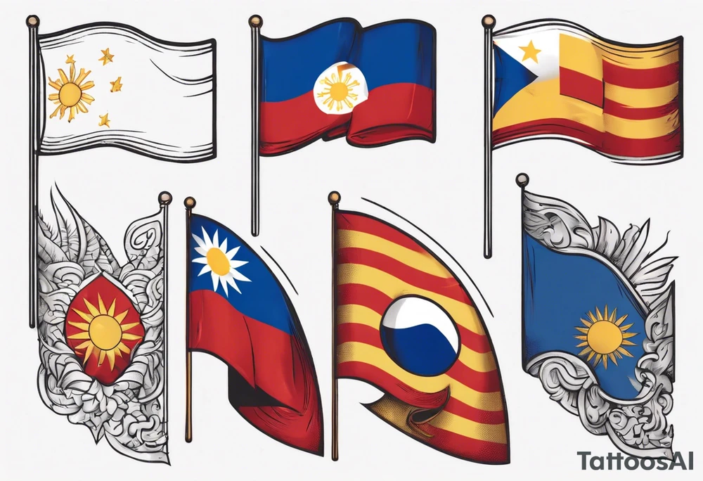 A single waving flag that is the Philippine flag to the left and the Spanish flag to the right tattoo idea