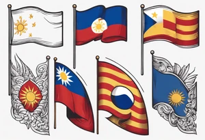 A single waving flag that is the Philippine flag to the left and the Spanish flag to the right tattoo idea