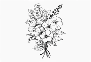 a long flower bouquet including sweet pea, larkspur, morning glory and cosmos tattoo idea