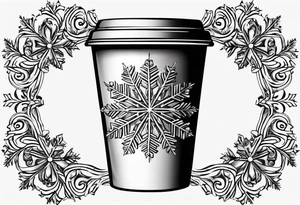 20 oz cup simple minimalist Christmas snowflake 
motif with a blank spot to engrave a name in the middle tattoo idea