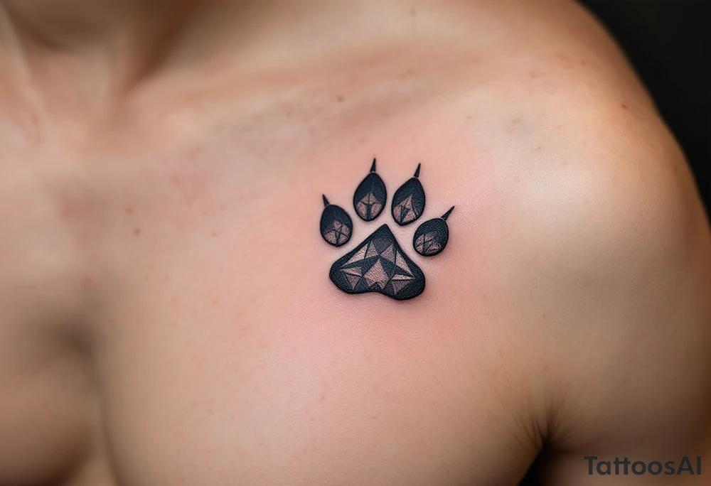 Geometric Cat Paw – A stylized black and gray paw print with geometric lines and triangles, giving it a modern, abstract aesthetic. tattoo idea