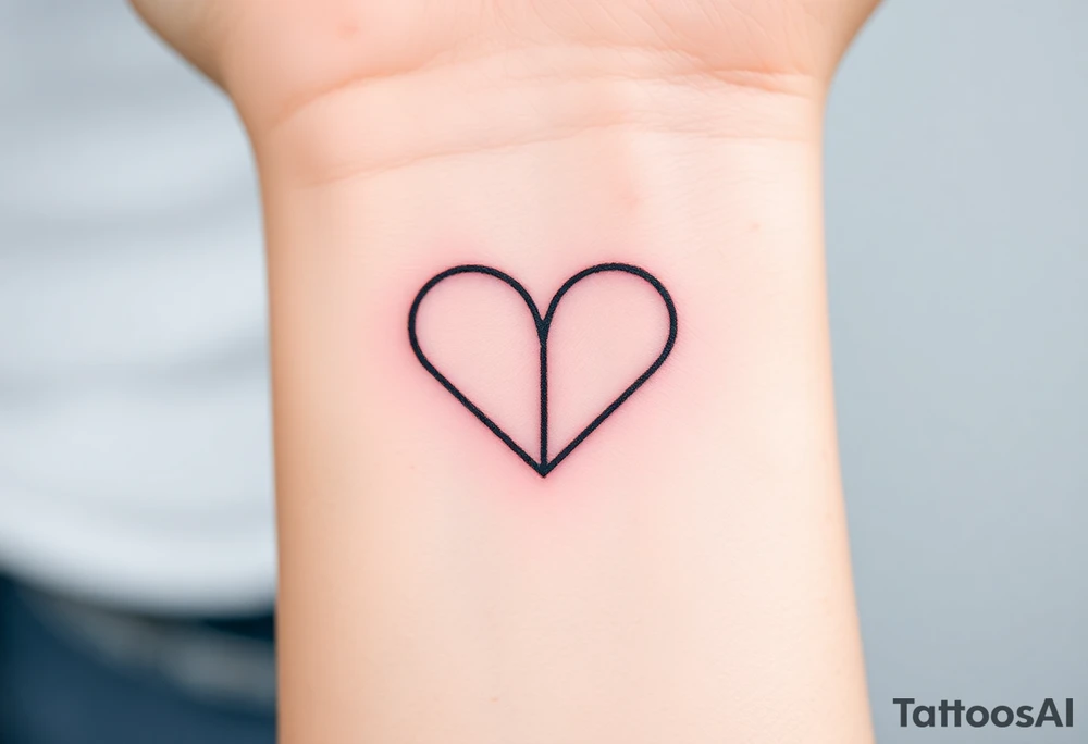 A minimalist heart outline split into two (Color: Black with a subtle red gradient along the edges) tattoo idea