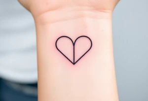 A minimalist heart outline split into two (Color: Black with a subtle red gradient along the edges) tattoo idea