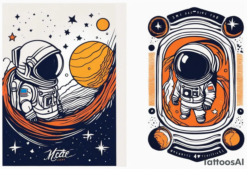 space themed arm sleeve. I want a feeling of being above it all. I like man on the move imagery inspired by kid cudi. In a neo trad arm sleeve tattoo idea