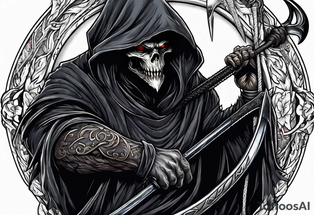 A werewolf that is the grim reaper holding a scythe tattoo idea