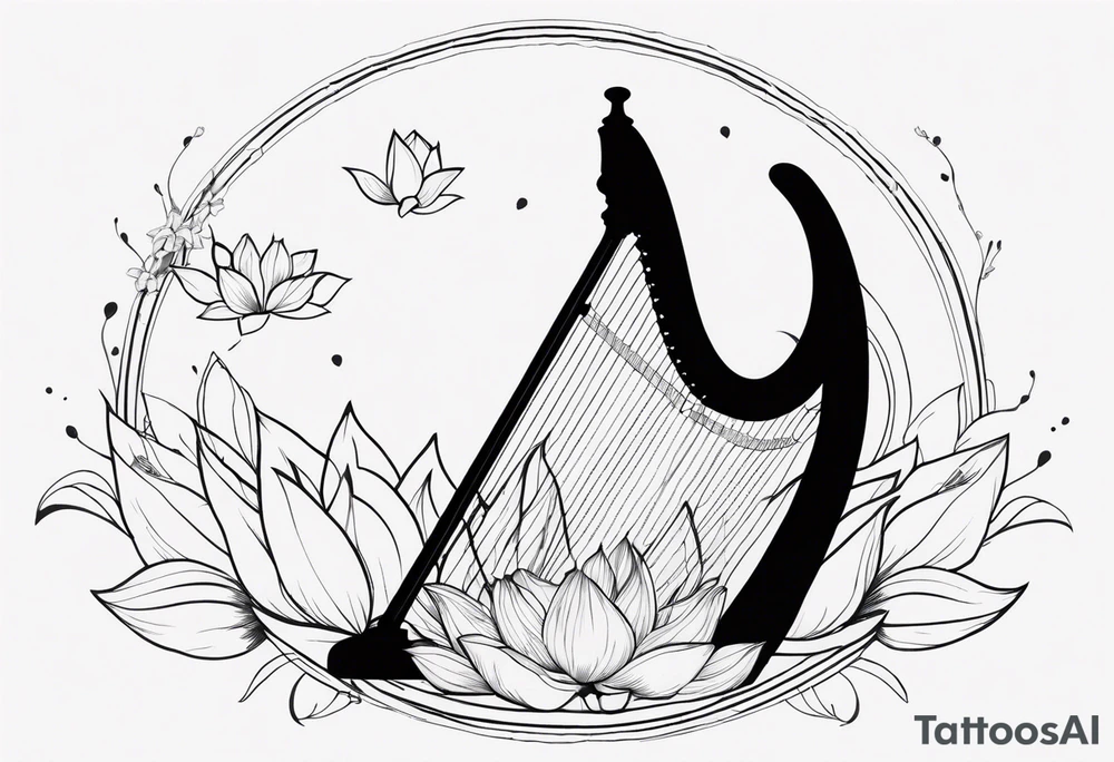 harpe en feuille de lotus tattoo idea