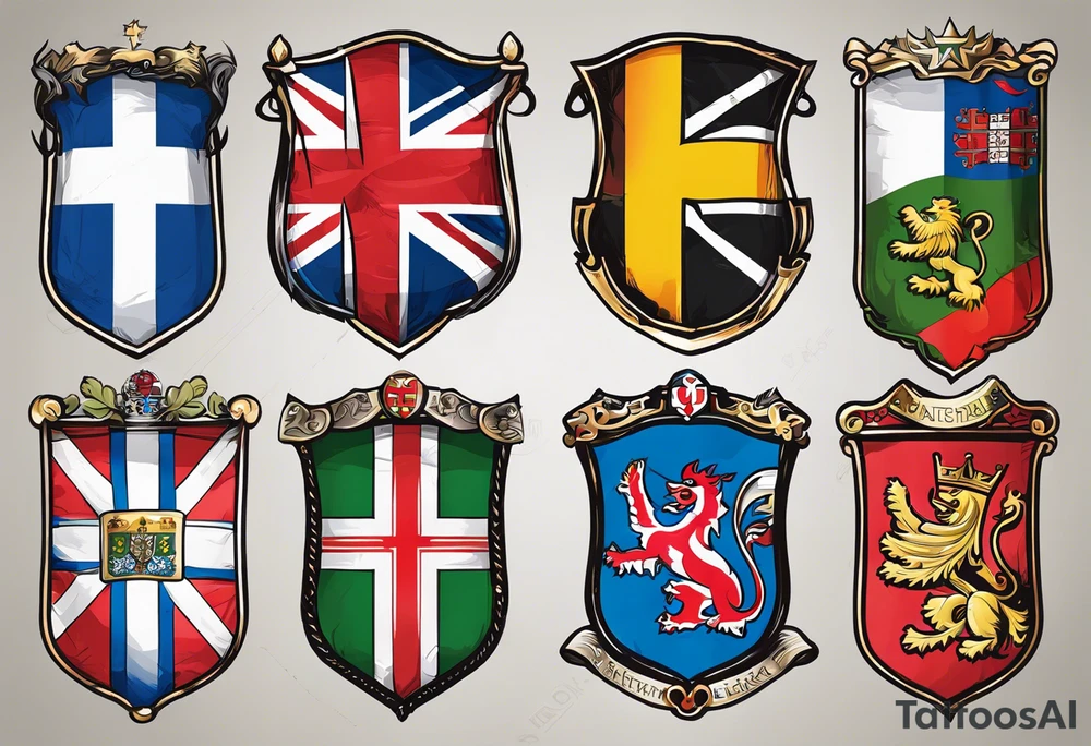 Merge the flags of england, northern ireland, ireland, scotland, wales, germany, croatia, serbia, slovakia, slovenia, and czech republic. tattoo idea