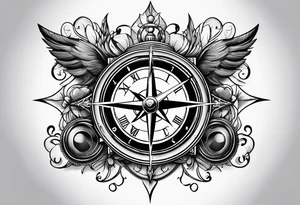 combination of a floating nautical compass and a old school clock face tattoo idea