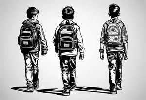 full bodies of 3 black school age boys walking away together and one is looking to the side at the one in the middle tattoo idea