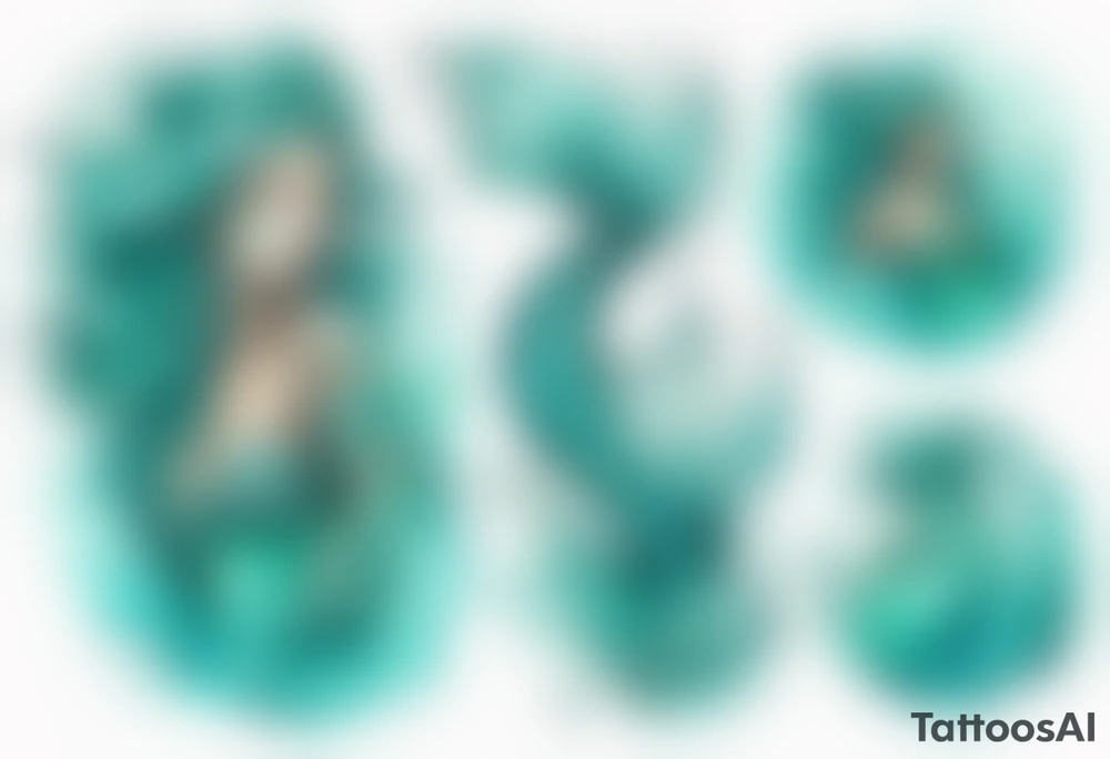 a turquoise mermaid swimming in the sea surrounded by crashing waves tattoo idea