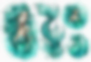 a turquoise mermaid swimming in the sea surrounded by crashing waves tattoo idea