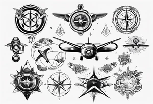 wonderlust with compass and skydiving and guns tattoo idea